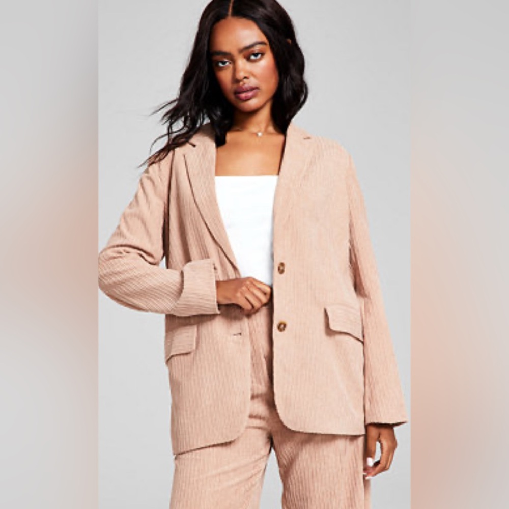 AND NOW THIS Womens Tan Wide Ribbed Corduroy Oversized Blazer Jacket Size XL